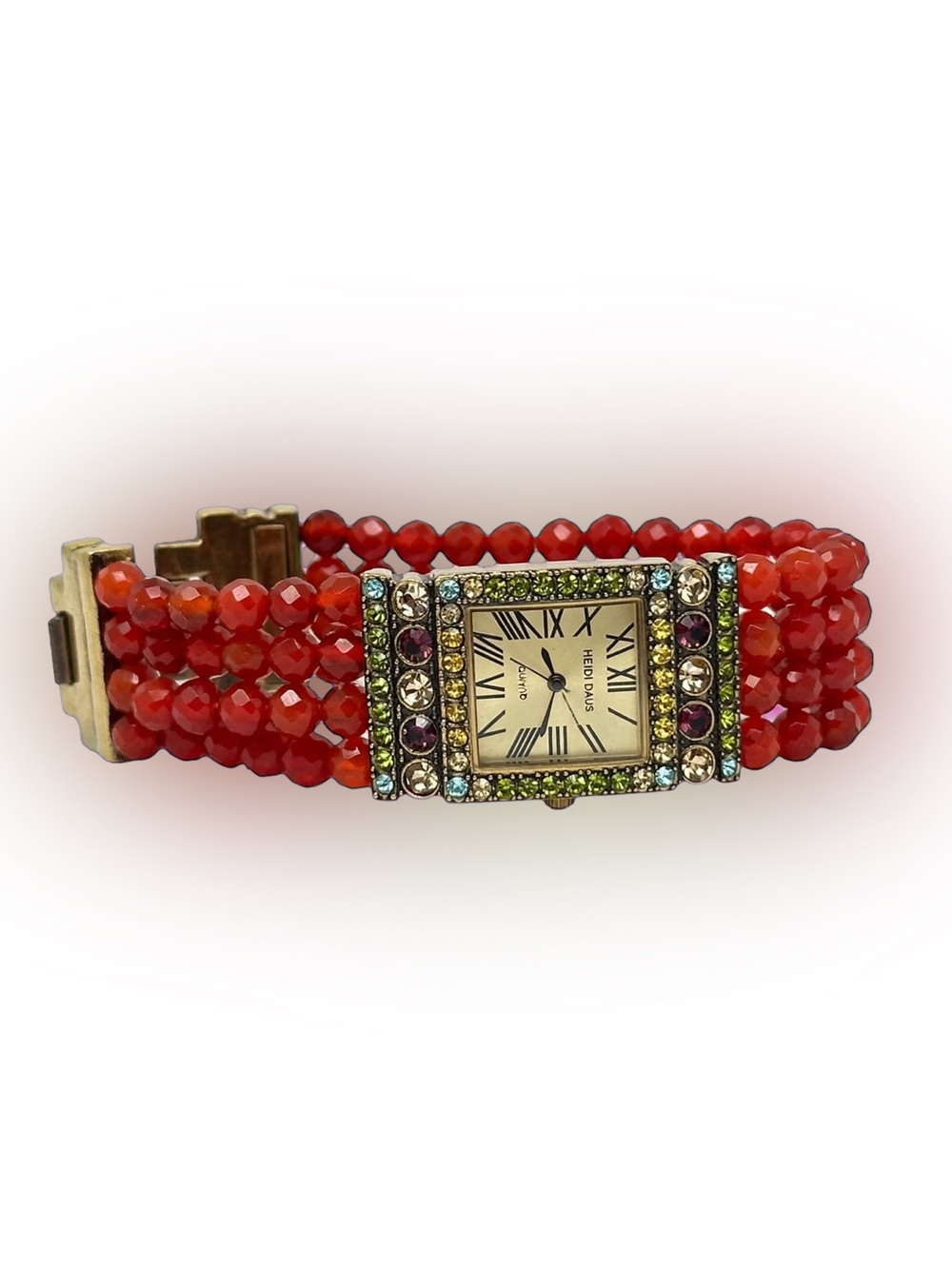 Heidi Daus Red Beaded Multi-Strand Crystal Accent Watch